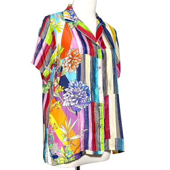 Johnny Was Summer Stripe Button Up 100% Silk SZ XS - Picture 7 of 9